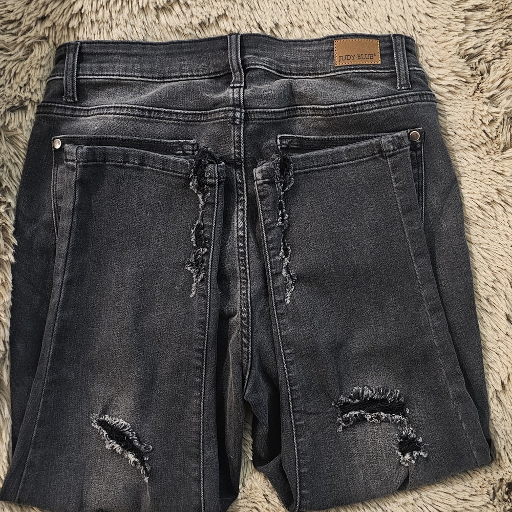 Judy Blue Distressed Black Denim Capris.